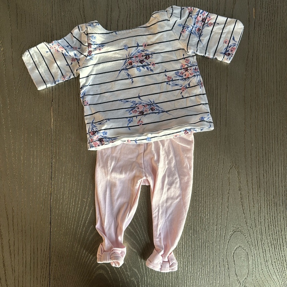 Blue Striped 3/4 Length Sleeve Keyhole Button Shirt 3-6M